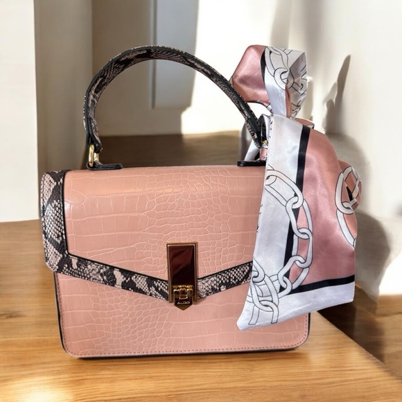 Aldo 'GLENDA' Convertible in Light Pink & Snakeskin Print Satchel. LIKE NEW - Picture 2 of 5